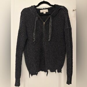 Distressed Knit Zipper Hoodie